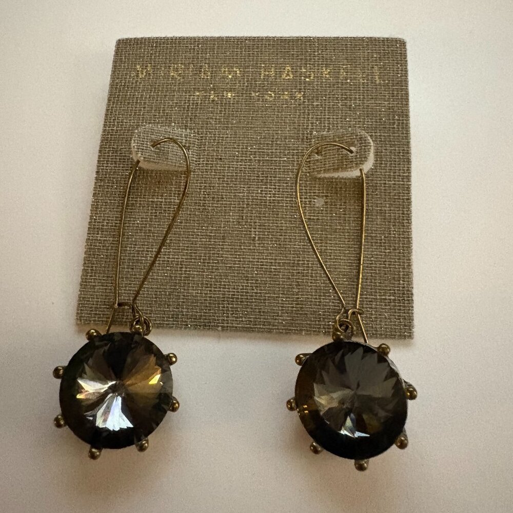NWT Miriam Haskell Jet Vamp smoky quartz wire dangle earrings